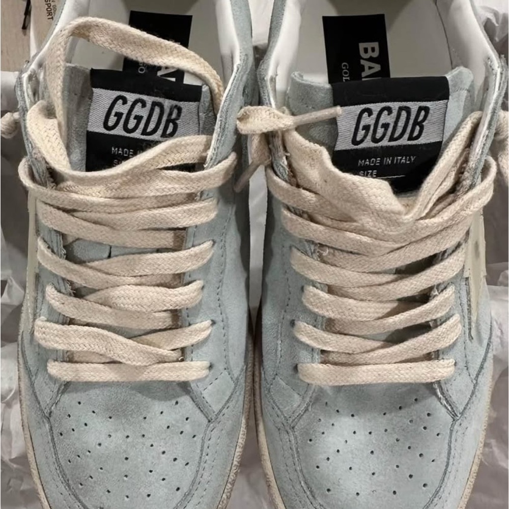 Golden Goose Light Blue and Cream Sneakers